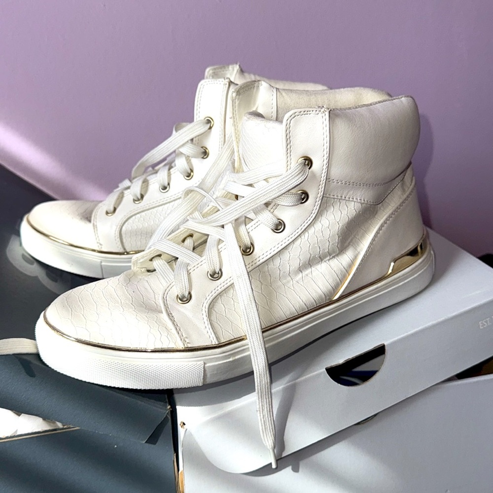 White with gold trim high top